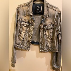 Washed Denim Distressed Cropped Jean Jacket